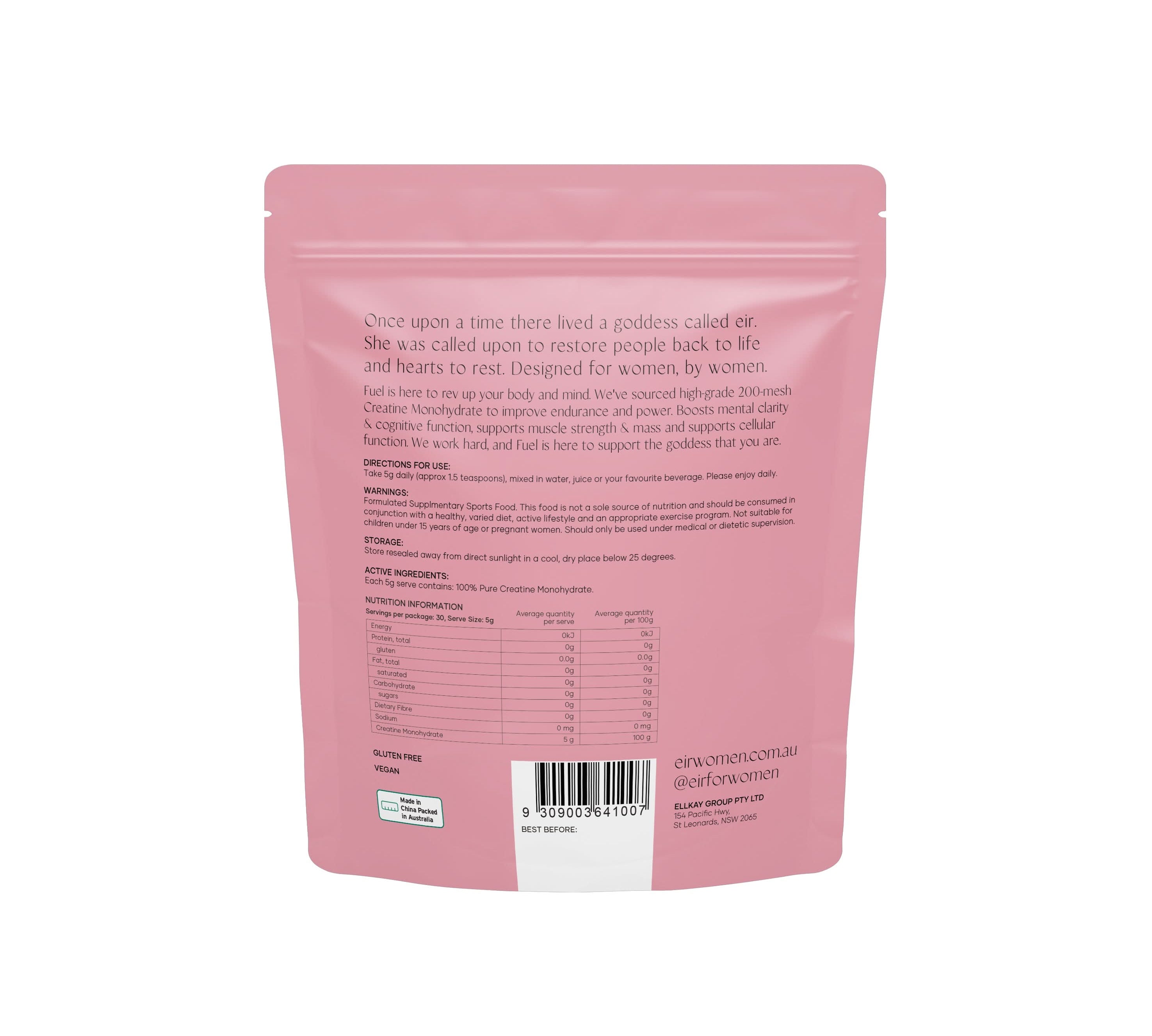 Fuel creatine back of pack showing ingredients
