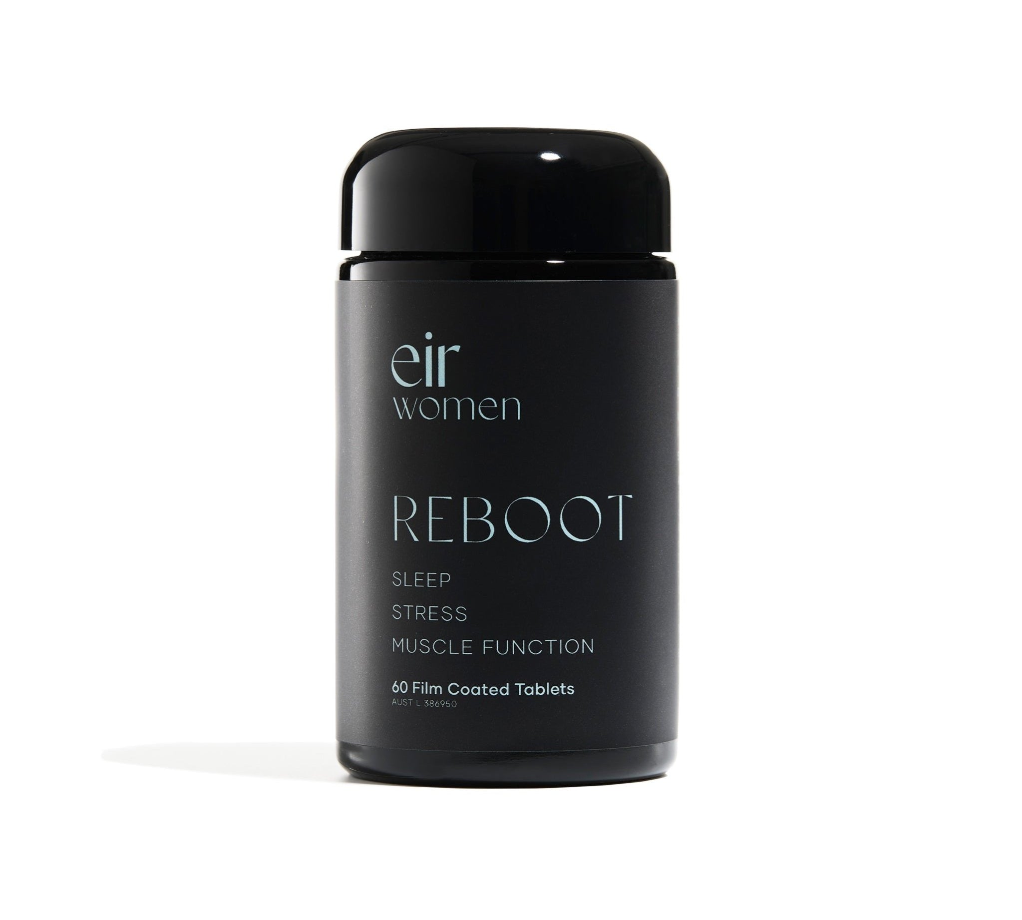 Eir Women Reboot black glass bottle with blue writing